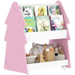 AIYAPLAY Double-Sided Children's Bookcase with Wheels for Playroom, Pink - thumbnail 2