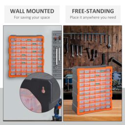 DURHAND 60 Drawers Parts Organiser Wall Mount Storage Cabinet Nuts Bolts Tools in Orange - thumbnail 6