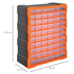 DURHAND 60 Drawers Parts Organiser Wall Mount Storage Cabinet Nuts Bolts Tools in Orange - thumbnail 3
