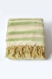 Homescapes Bed Sofa Throw Cotton Chenille Tie Dye in Green - Size: 220 cm x 240 cm - thumbnail 2