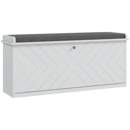 HOMCOM Upholstered Shoe Bench with Flip Drawer Cushion for 10 Pairs of Shoes in White - thumbnail 2