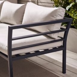 FurnitureboxUK Montenegro White Metal 6 Seat Outdoor Garden Sofa Set, Taupe Cushions, 6 seat corner sofa + metal coffee table in Grey - thumbnail 3