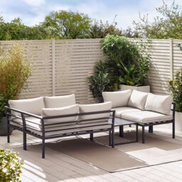 FurnitureboxUK Montenegro White Metal 6 Seat Outdoor Garden Sofa Set, Taupe Cushions, 6 seat corner sofa + metal coffee table in Grey - thumbnail 7