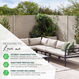 FurnitureboxUK Montenegro White Metal 6 Seat Outdoor Garden Sofa Set, Taupe Cushions, 6 seat corner sofa + metal coffee table in Grey - thumbnail 9
