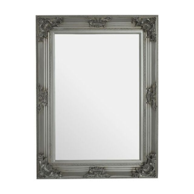 Orsina Baroque Rectangle Gold Wall Mirror, Decorative Wooden Frame Mirror For Console Table, Antique Floral Mirror in Silver - image 1