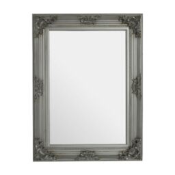 Orsina Baroque Rectangle Gold Wall Mirror, Decorative Wooden Frame Mirror For Console Table, Antique Floral Mirror in Silver