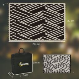 OUTSUNNY Reversible Outdoor Rug Waterproof Plastic Straw Mat with LED String Lights, Carry Bag in Chocolate - Size: 180 cm x 270 cm - thumbnail 3