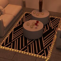 OUTSUNNY Reversible Outdoor Rug Waterproof Plastic Straw Mat with LED String Lights, Carry Bag in Chocolate - Size: 180 cm x 270 cm - thumbnail 1
