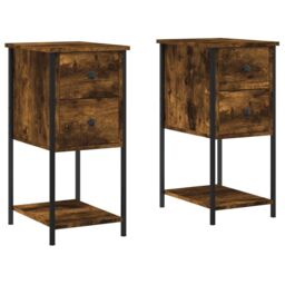 Berkfield Home Bedside Cabinets 2 pcs Smoked Oak 32x42x70 cm Engineered Wood in Brown - Size: 32 x 42 x 70 cm - thumbnail 2
