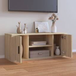 Berkfield Home TV Cabinet Sonoma Oak 100x35x40 cm Engineered Wood in Light Oak - Size: 100 x 35 x 40 cm - thumbnail 3