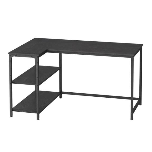 Nordara L Shaped Corner Desk Computer Gaming Desk with Storage Ebony Black - Size: 100 cm x 100 cm - image 1