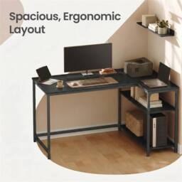 Nordara L Shaped Corner Desk Computer Gaming Desk with Storage Ebony Black - Size: 100 cm x 100 cm - thumbnail 5