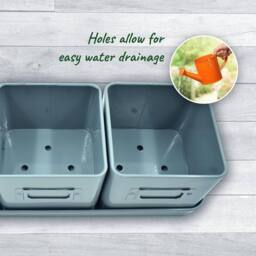 Green Thumbz Set of 3 Herb Planter Indoor with Leather Handled Tray in Teal - thumbnail 5