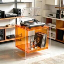 VOGREX Side Table Nightstand Aesthetic End Table Record Player in Orange - thumbnail 4