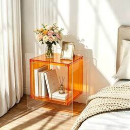 VOGREX Side Table Nightstand Aesthetic End Table Record Player in Orange - thumbnail 5