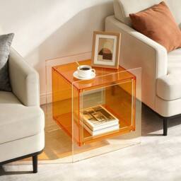 VOGREX Side Table Nightstand Aesthetic End Table Record Player in Orange - thumbnail 3