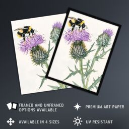"Artery8 Watercolour Bumblebee on Scottish Thistle Flower Wall Art Print in Green - Size: W24"" x H32""" - thumbnail 2