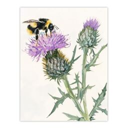 "Artery8 Watercolour Bumblebee on Scottish Thistle Flower Wall Art Print in Green - Size: W24"" x H32""" - thumbnail 1