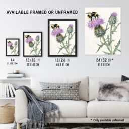 "Artery8 Watercolour Bumblebee on Scottish Thistle Flower Wall Art Print in Green - Size: W24"" x H32""" - thumbnail 3