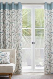 Fusion 'Beechwood' Leaf Trail Pair of 100% Cotton Eyelet Curtains in Duck Egg Blue - Size: 168 cm width x 137 cm drop - thumbnail 1