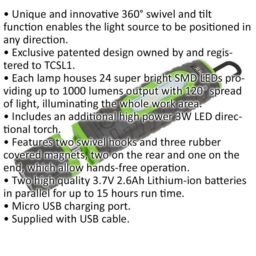 Loops 360Ã‚ ° Swivel Inspection Light - 24 SMD & 3W SMD LED - Rechargeable - Green - thumbnail 2