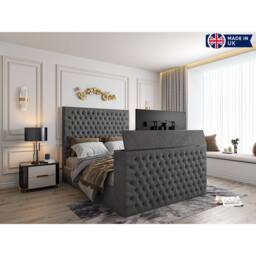 KDMD Capella Upholstered Soft Velvet Grey TV Bed Frame - Size: Small Double - thumbnail 7
