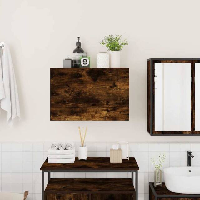 Berkfield Home Decorative Bathroom Wall Cabinet Smoked Oak 60x25x40 cm Engineere in Brown - Size: 60 x 25 x 40 cm - image 1