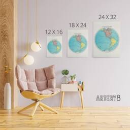 "Artery8 Western Hemisphere 1908 Map Rand McNally Vintage Canvas Wall Art in White - Size: W18"" x H24""" - thumbnail 4