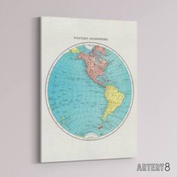 "Artery8 Western Hemisphere 1908 Map Rand McNally Vintage Canvas Wall Art in White - Size: W18"" x H24""" - thumbnail 2
