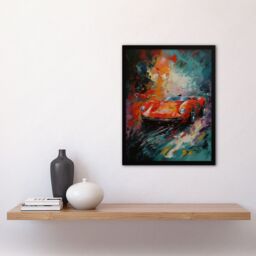 Artery8 Wall Art Print Red Classic Sports Car Oil Painting Colourful Sleek For Him Fan Man Cave Art Framed - Size: A4 - thumbnail 4