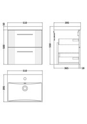 Balterley Wall Hung 2 Drawers Vanity Unit - Thin-Edge Basin 500mm, Satin Blue - thumbnail 7