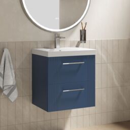 Balterley Wall Hung 2 Drawers Vanity Unit - Thin-Edge Basin 500mm, Satin Blue - thumbnail 4