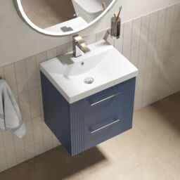 Balterley Wall Hung 2 Drawers Vanity Unit - Thin-Edge Basin 500mm, Satin Blue - thumbnail 3