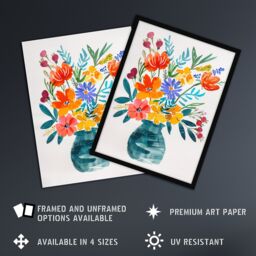 "Artery8 Bright Colourful Flower Bouquet Vase Watercolour Wall Art Print - Size: W18"" x H24""" - thumbnail 2