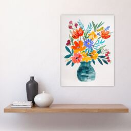 "Artery8 Bright Colourful Flower Bouquet Vase Watercolour Wall Art Print - Size: W18"" x H24""" - thumbnail 4