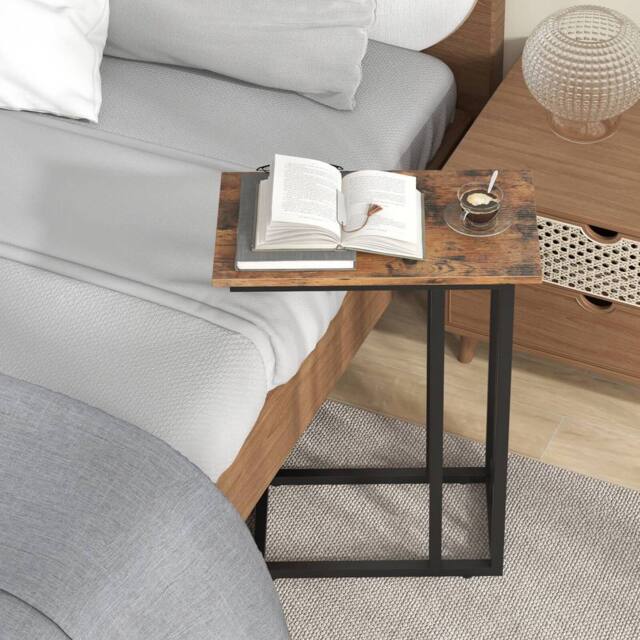 Costway C-Shaped Side Table Compact Sofa Side Table for Small Space in Brown - image 1