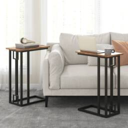 Costway C-Shaped Side Table Compact Sofa Side Table for Small Space in Brown - thumbnail 9
