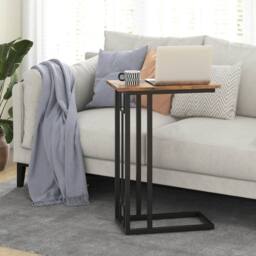 Costway C-Shaped Side Table Compact Sofa Side Table for Small Space in Brown - thumbnail 6