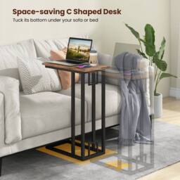 Costway C-Shaped Side Table Compact Sofa Side Table for Small Space in Brown - thumbnail 7