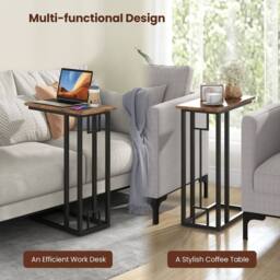 Costway C-Shaped Side Table Compact Sofa Side Table for Small Space in Brown - thumbnail 5