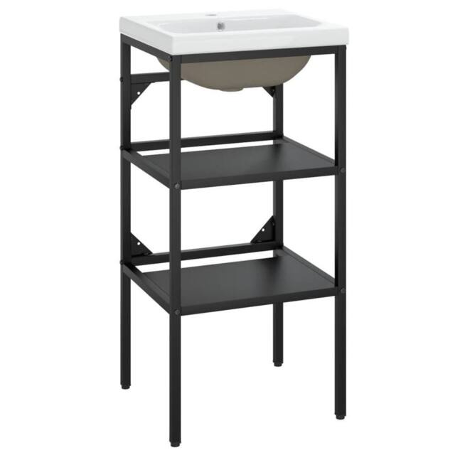 Berkfield Home Bathroom Washbasin Frame with Built-in Basin Black Iron - image 1