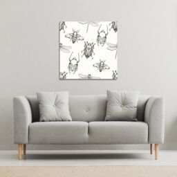 Benjamin Tate Design Sketch of Scarab Beetle, May bug, Bee & Dragonfly (Canvas Print) / 114 x 114 x 4cm in Natural - Size: 114 x 114 x 4 cm - thumbnail 1