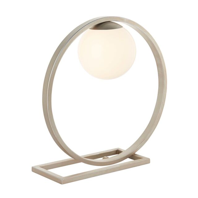 Loops Brushed Silver Table Lamp Light - Gloss Opal Glass Shade - Circular Hoop Design in Metallics - image 1