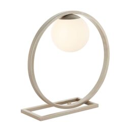 Loops Brushed Silver Table Lamp Light - Gloss Opal Glass Shade - Circular Hoop Design in Metallics