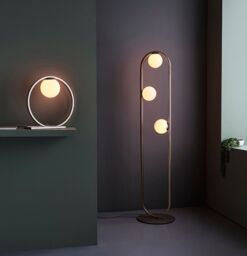Loops Brushed Silver Table Lamp Light - Gloss Opal Glass Shade - Circular Hoop Design in Metallics - thumbnail 5