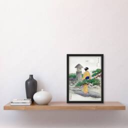 Artery8 Ogata Gekko Framed Wall Art Full Moon & Pine Tree Vintage Ukiyoe in Green - Size: A4 - thumbnail 2