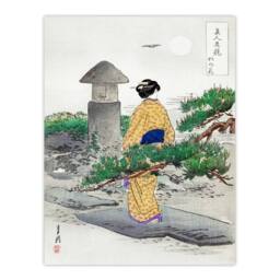 Artery8 Ogata Gekko Framed Wall Art Full Moon & Pine Tree Vintage Ukiyoe in Green - Size: A4 - thumbnail 3