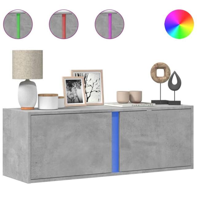 Berkfield Home TV Wall Cabinet with LED Lights Concrete Grey 100x31x35 cm - Size: 100 x 31 x 35 cm - image 1