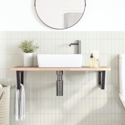 Berkfield Home Basin Shelf Wall Mounted Steel & Solid Wood Oak in Brown - thumbnail 3