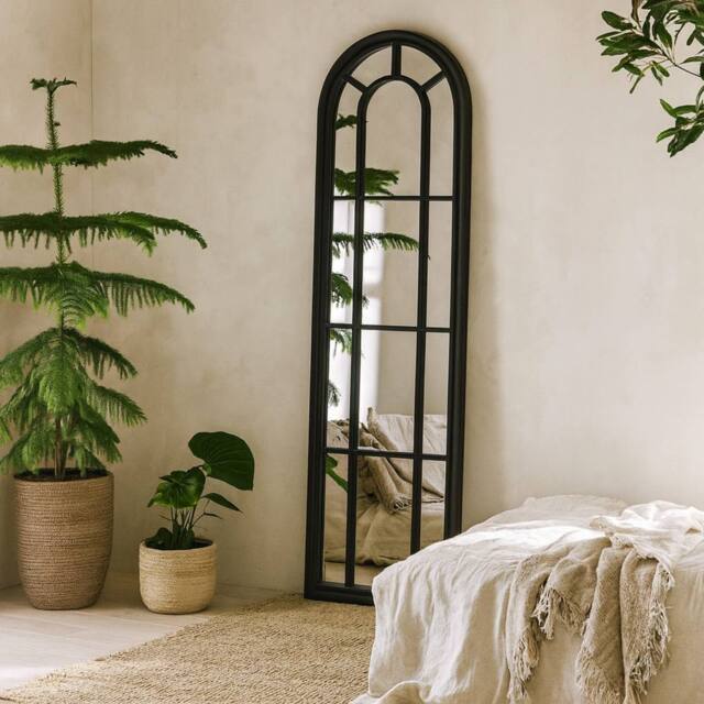 Wyld Haus Slim Tall Arched Black Wood Windowpane Mirror - image 1